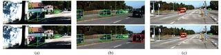 Tracked trajectories persist through frames where the detector reports nothing.